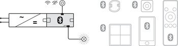2cestný rozbočovač, Häfele Connect Mesh, přepínatelné kabelové-bezdrátové spínání, 2pólové (jednobarevné), 12 V