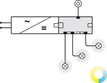 6cestný rozbočovač, Häfele Loox5, 12 V, 3pólové (tunable white) s funkcí spínače