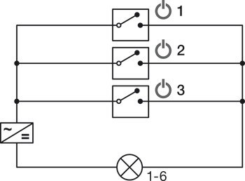 6cestný rozbočovač, Häfele Loox5 12 V s funkcí multi-spínače pro max. 3 spínače, 2pólový (jednobarevný)