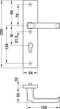 Bezpečnostní dveřní kliky, Hliník, Hoppe, London 61/2221A/2210/113 třída odolnosti 1 (třída bezpečnosti 2)