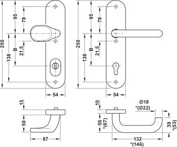 Bezpečnostní dveřní kliky, Hliník, Hoppe, Paris 86G332/3310/138L(138) třída odolnosti 1 (třída bezpečnosti 2)