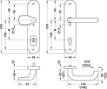 Bezpečnostní dveřní kliky, Hliník, Hoppe, Paris 86G332ZA/3310/138L(138) třída odolnosti 2 (třída bezpečnosti 3)