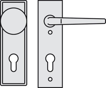 Bezpečnostní dveřní kliky, Hliník, model A91.12 SB1-KS, krátký štít