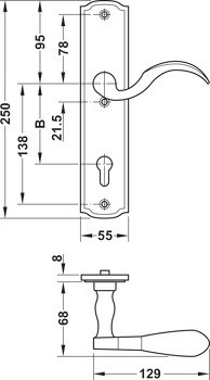 Bezpečnostní dveřní kliky, mosaz, Hoppe, Meran M57/371A/370/112SH třída odolnosti 1 (třída bezpečnosti 2)