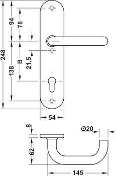 Bezpečnostní dveřní kliky, Nerez, Startec, SDH 1102-E třída odolnosti 1