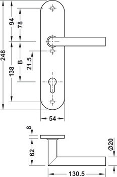 Bezpečnostní dveřní kliky, Nerez, Startec, SDH 1103, dlouhý štít