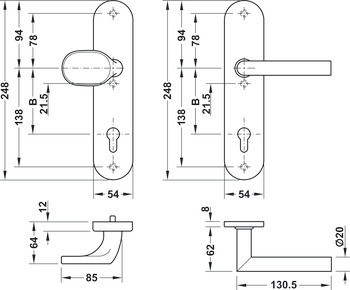 Bezpečnostní dveřní kliky, Nerez, Startec, SDH 1103, dlouhý štít