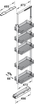 Čelní výsuv potravinové skříně, Häfele, s koši pro montáž za čelní panely