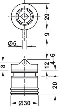 Čepový zámek pro skleněné dveře, Häfele Symo EC, k přišroubování