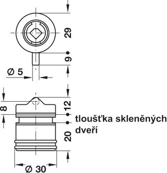 Čepový zámek pro skleněné dveře, Häfele Symo EC, k přišroubování