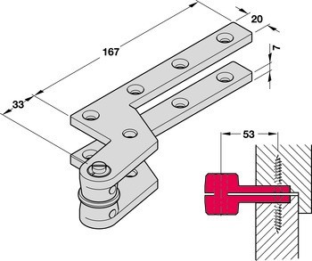 Čepový závěs, pro jednočinné dveře, podlahový zavírač, Geze