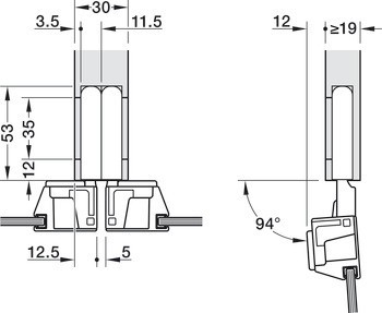 Concealed Hinge, 94°, for aluminium frame doors, for concealed mounting