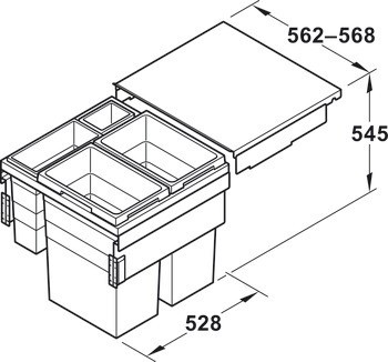 Dvojdílný třídič odpadu a čtyřdílný třídič odpadu, 1 x 38 a 1 x 7 /2 x 38 litrů / 2 x 38, 1 x 12 a 1 x 2,5 litrů, Hailo Euro-Cargo