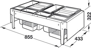 Čtyřdílný třídič odpadu, Hailo XXL, 3630-90, 2 x 18 a 2 x 12 litrů