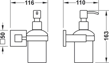 Dávkovač na mýdlo s držákem, S matně saténovým sklem, hranaté