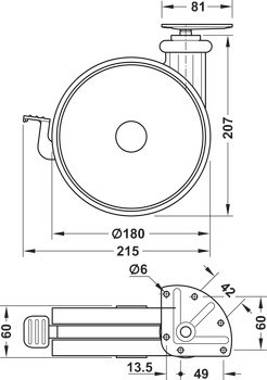 Designové nábytkové kolečko, Nosnost 80 kg, volnoběžné