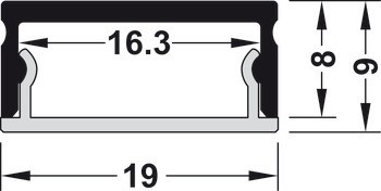 Designový profil pro spodní montáž, Celková výška: 9 mm, výška profilu 8 mm