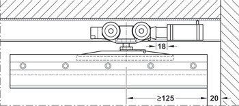 Doplňková sada dorazu kolejnice, Push-to-Open, pro kování pro posuvné dveře Häfele Slido D-Line11, pro dřevěné a skleněné dveře