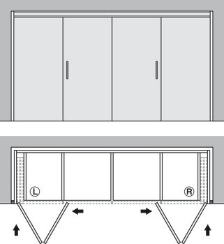 Dřevěné posuvně skládací dveře, HAWA Folding Concepta 25, sada, závěsy s mechanismem tlumeného zavírání
