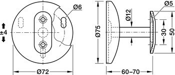Držák madla, Se zahnutým držákem, s krycí rozetou, s možností nastavení, nerez