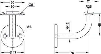 Držák madla, Se zahnutým držákem, s pohledovými šrouby, nerez