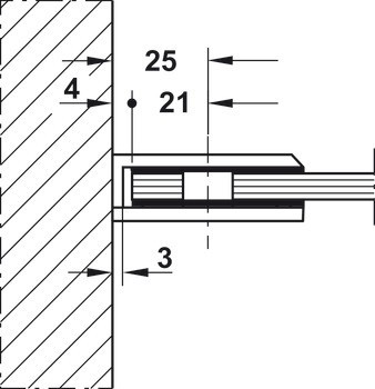 Držák skla, Pro spojení stěny-skla, skrytá montáž na stěnu