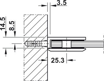 Držák skla, Pro spojení stěny-skla, skrytá montáž na stěnu