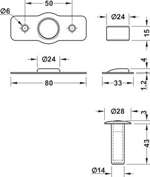Dveřní doraz montovaný na podlahu, Magnetický, standardní