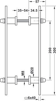 Dveřní klika, Na obou stranách, délka: 300 mm