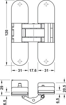 Dveřní závěs, Startec H12, skrytý, pro bezfalcové vnitřní dveře do hmotnosti 60 kg