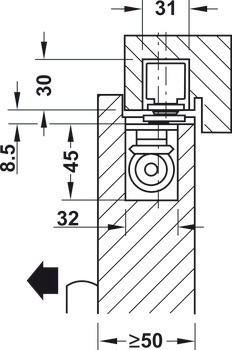 Dveřní zavírač, Boxer, EN 2–4, skrytý, s elektromechanickou funkcí aretace v otevřené poloze, Geze