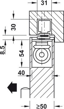 Dveřní zavírač, Boxer, EN 3–6, skrytý, s elektromechanickou funkcí aretace v otevřené poloze, Geze