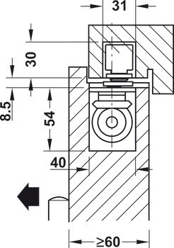 Dveřní zavírač, Boxer, EN 3–6, skrytý, s elektromechanickou funkcí aretace v otevřené poloze, Geze
