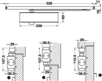 Dveřní zavírač, DCL 61, s kluznou lištou, EN 2 - 4