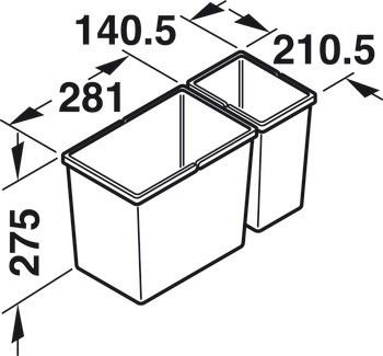 Dvojdílný odpadkový koš, 1 x 13,5 a 1 x 6 litrů