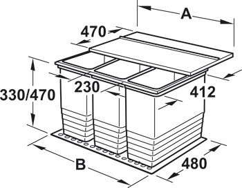 Dvojdílný odpadkový koš, Pro Blum Tandembox XL, 2 x 35 litrů