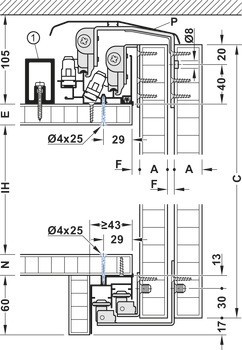 Dvojitá vodicí kolejnice, Pro Häfele Slido F-Line44 80A