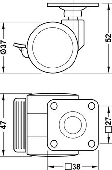 Dvojité kolečko, Nosnost 70 kg, řiditelné