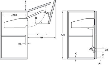 Dvojité zdvihací výklopné kování, Häfele Free fold short