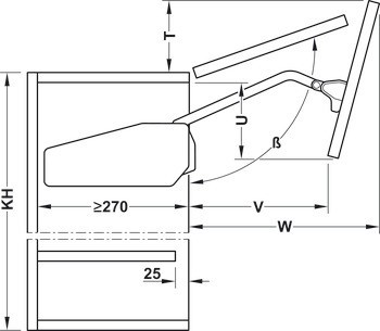 Dvojité zdvihací výklopné kování, Häfele Free fold short