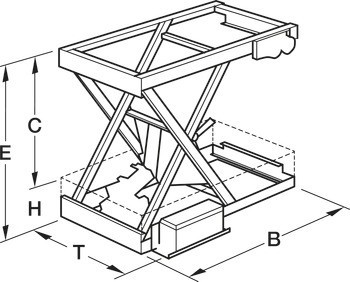 Elektrický zdvihací systém, Nůžkový mechanismus s kluzákem s kuličkovými ložisky, nosnost 80–150 kg