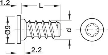 Eurošroub, Häfele, Varianta, válcová hlava, TS, ocel, plný závit, pro vrtané otvory ⌀ 5 mm do dřeva
