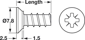 Eurošroub, Häfele, Varianta, zápustná hlava, PZ2, k přišroubování do dřeva