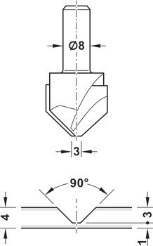 Frézovací bit, 90° V-drážka