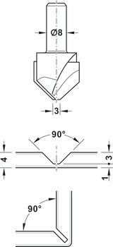 Frézovací bit, 90° V-drážka