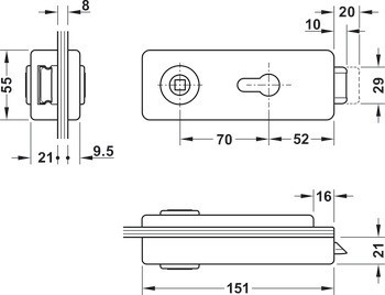 Glass door set, GHR 503, Startec, with 3-piece hinges and pair of lever handles