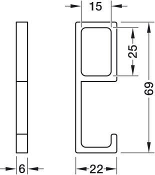 Háček, Pro hranatou šatní tyč 25 x 15 x 2000 mm