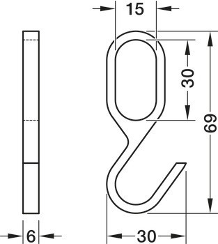 Háček, pro šatní tyč OVA 30 x 15 mm