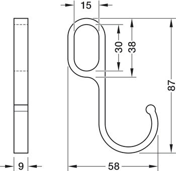 Háček, Pro šatní tyče OVA 30 x 15 x 250 mm