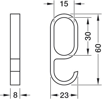 Háček, Pro šatní tyče OVA 30 x 15 x 250 mm